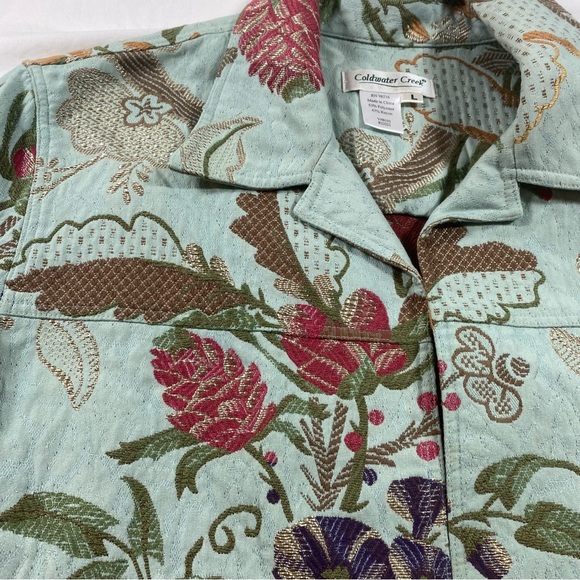 Coldwater Creek Open quilted cardigan light jacket Large tapestry green floral - Picture 5 of 8